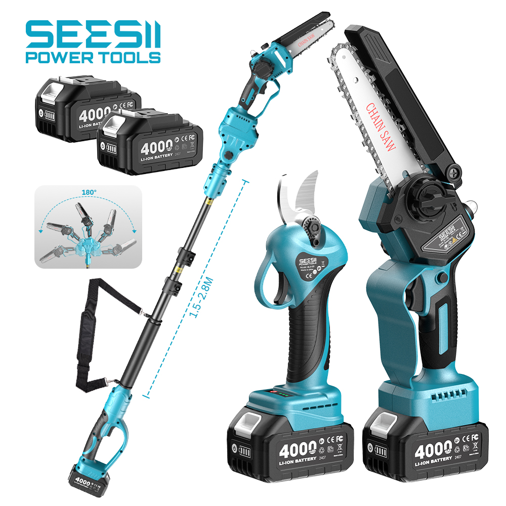 Pole Saw Cordless - SEESII Bezszczotkowe, akumulatorowe nożyce elektryczne 3-w-1