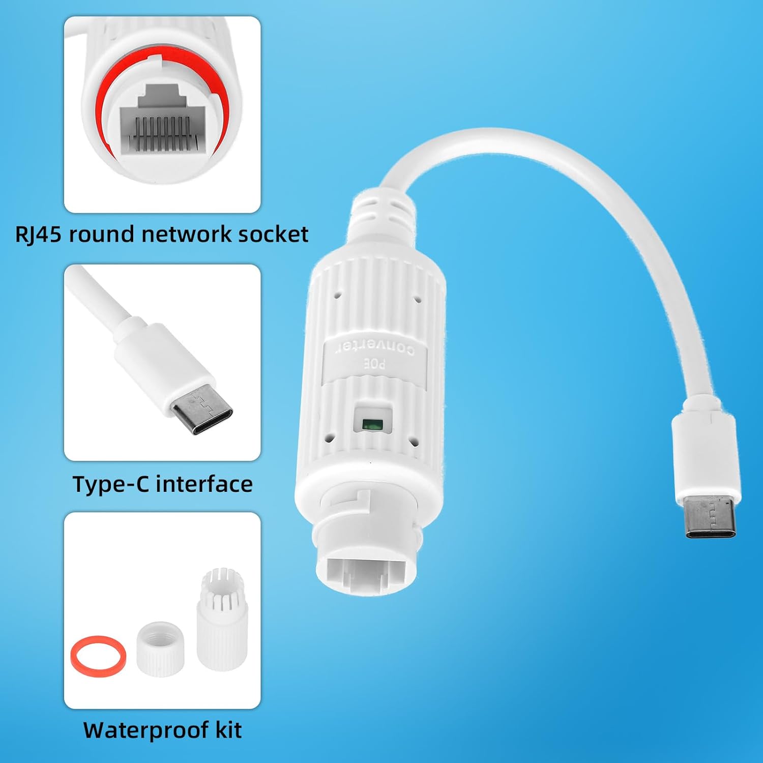 Outdoor Power Monitor - Konwerter zasilania POE na USB-C, wodoodporny