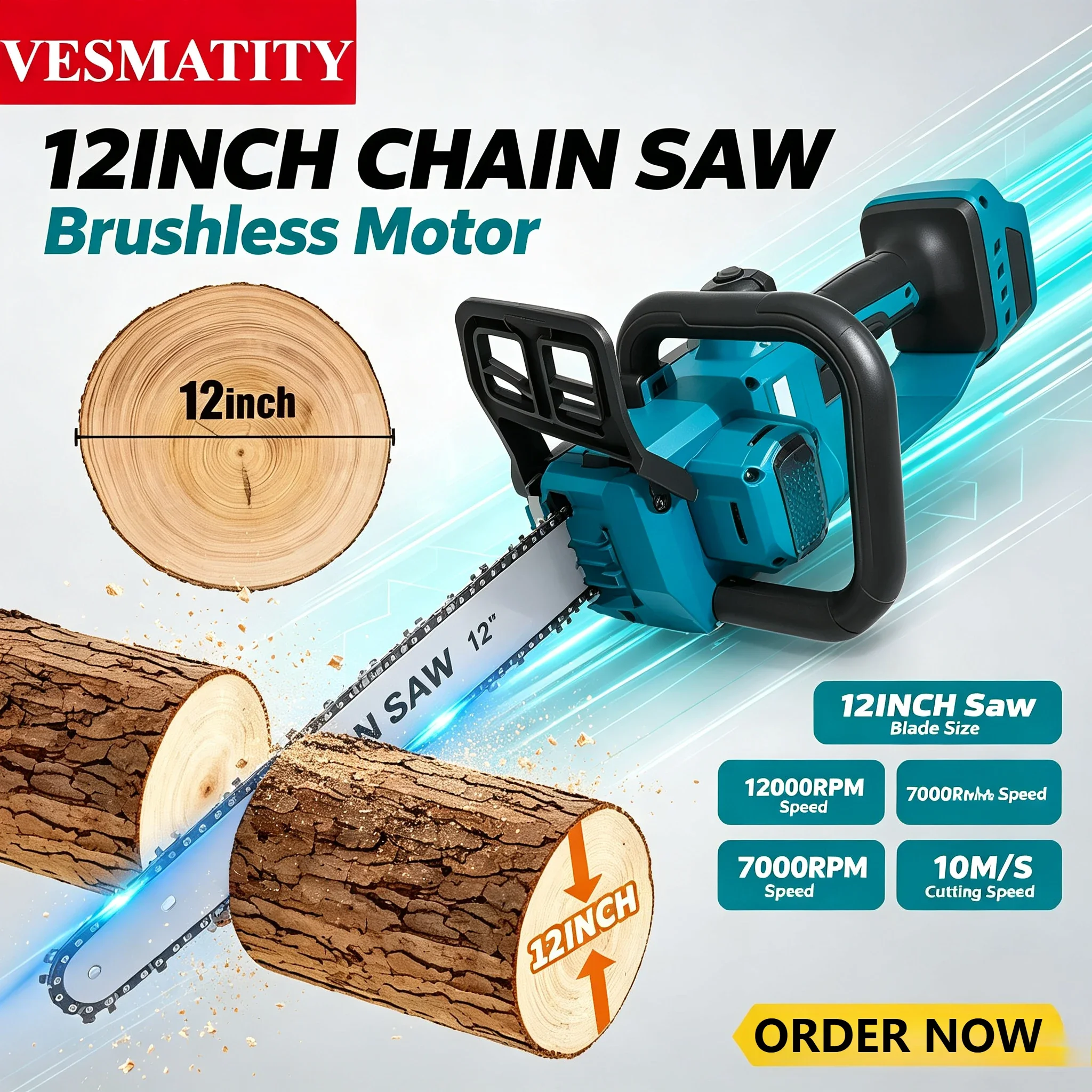 Pole Saw Cordless - 12-calowa bezszczotkowa elektryczna piła łańcuchowa 2200W,